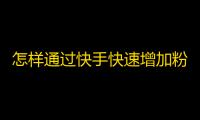 怎样通过快手快速增加粉丝数？一篇实用的指南