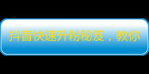 抖音快速升粉秘笈，教你轻松搞定粉丝增长！