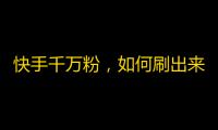 快手千万粉，如何刷出来？精华分享，让你快速增加粉丝！