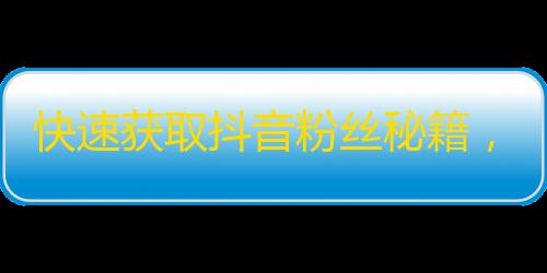 快速获取抖音粉丝秘籍，实现自身价值提升！